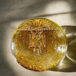 Vintage Hand Made Amber Medical Sign Decorative Plate Dish With Small Bubbles